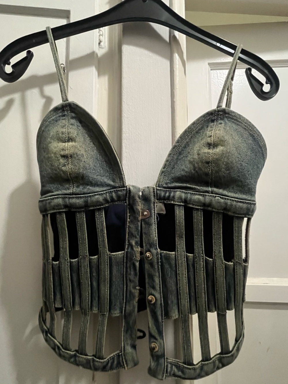Outcast perri corset cage top in vintage denim size small - Picture 2 of 16